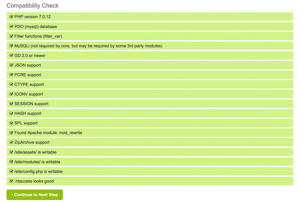 Green means success on the compatibility check