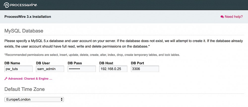 Database information and timezone