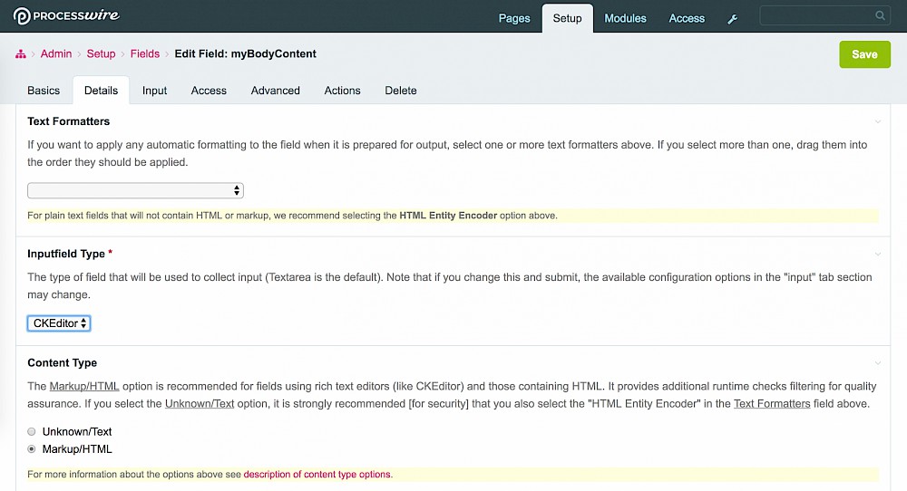 Choosing Inputfield type