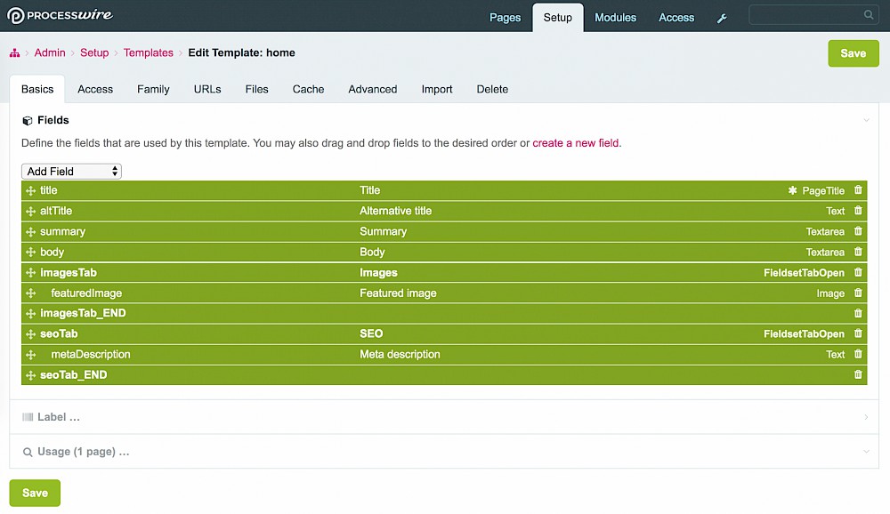 Adding tab fields to your template