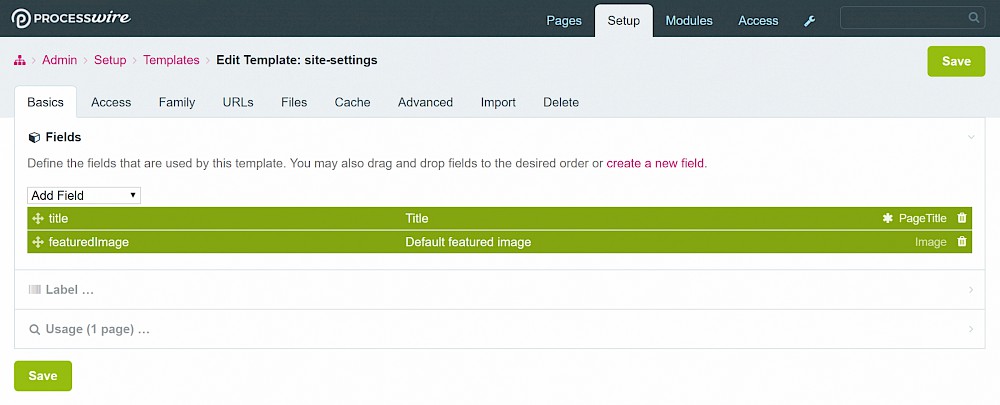 Site settings template